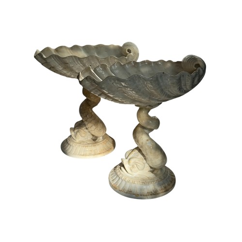 76 - A PAIR OF COALPORT COMPORTS, late 19th century, the shell form dishes supported by scally dolphinsPR... 