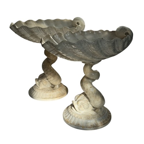 76 - A PAIR OF COALPORT COMPORTS, late 19th century, the shell form dishes supported by scally dolphinsPR... 