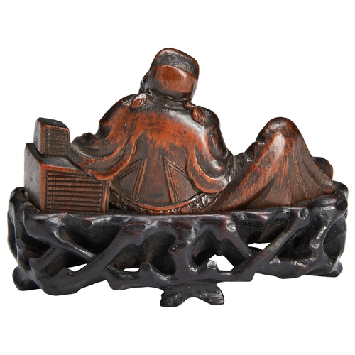 中国美術 古竹 刻 双龍 筆架17.5cmx3.5cm文房四宝(K-HA477) A BAMBOO BRUSH REST ON HARDWOOD STAND17TH CENTURY竹雕李白笔架山十
