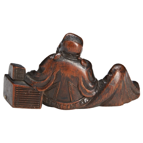 中国美術 古竹 刻 双龍 筆架17.5cmx3.5cm文房四宝(K-HA477) A BAMBOO BRUSH REST ON HARDWOOD STAND17TH CENTURY竹雕李白笔架山十