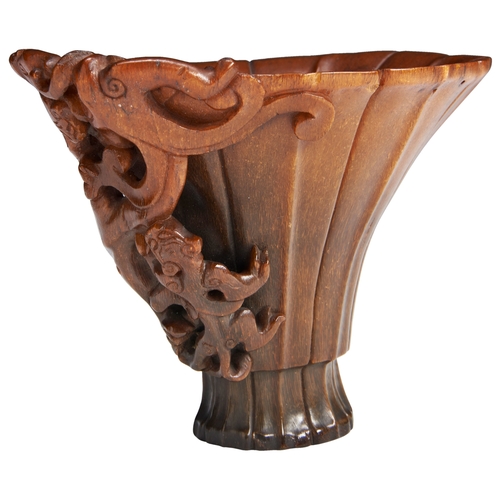 A FINE RHINOCEROS HORN LIBATION CUP 