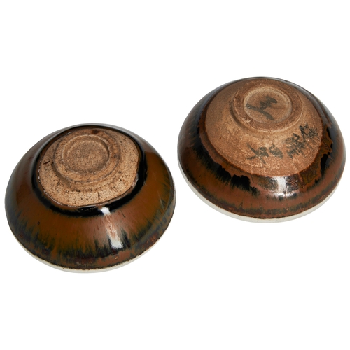 160 - A RARE NEAR PAIR OF 'HARE'S FUR' WHITE-RIMMED TEA BOWLSNORTHERN SONG DYNASTY建盏一对 北宋each covered with... 