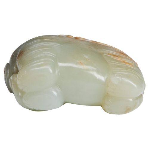 130 - A FINE WHITE JADE ELEPHANTQIANLONG PERIOD (1736-1795)青白玉象 乾隆 1736-1795the elephant is shown standing... 