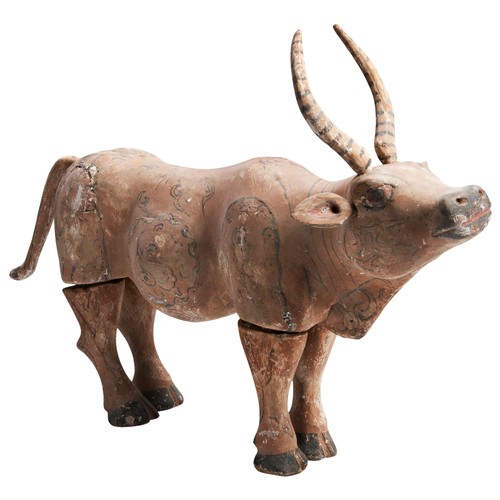 162 - A RARE AND IMPORTANT PAINTED WOOD OXHAN DYNASTY (206BC-220AD)木雕牛 汉代45cm long x 23cm high (approx)PRO... 