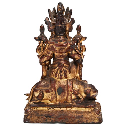 143 - A RARE CHINESE LACQUERED GILT BRONZE FIGURE OF THE DEITY SAMANTABHADRA,MING DYNASTY, 16TH /17TH CENT... 