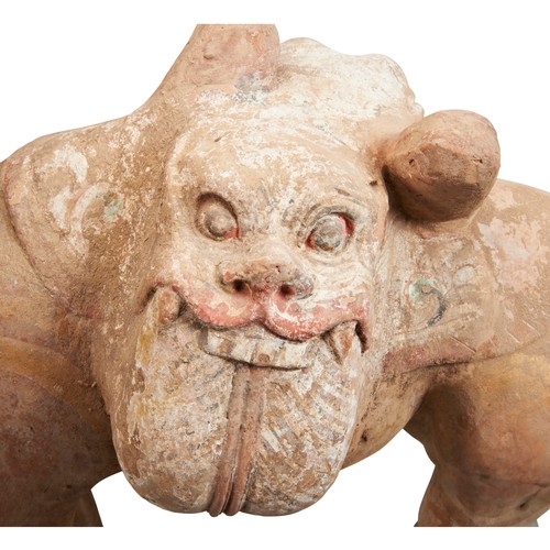 154 - AN IMPRESSIVE PAINTED POTTERY FIGURE OF A CAMELTANG DYNASTY  (618-907)陶俑骆驼 唐 618-907standing foursqu... 
