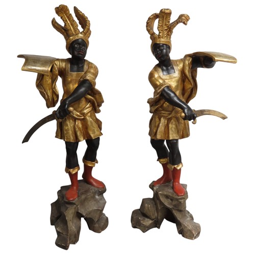 A PAIR OF FINE 19TH CENTURY CARVED WOODEN BLACKAMOOR FIGURES