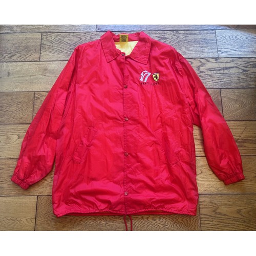 108 - THREE BRANDED FERRARI JACKETSA 1990s Tommy Hilfiger Ferrari jacket in red polyester, windbreaker sty... 