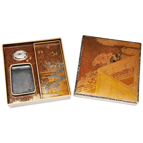 221 - A GOOD JAPANESE GOLD AND SILVER WRITING BOX LACQUER (SUZURIBAKO)EDO PERIOD, 19TH CENTURYdecorated in... 
