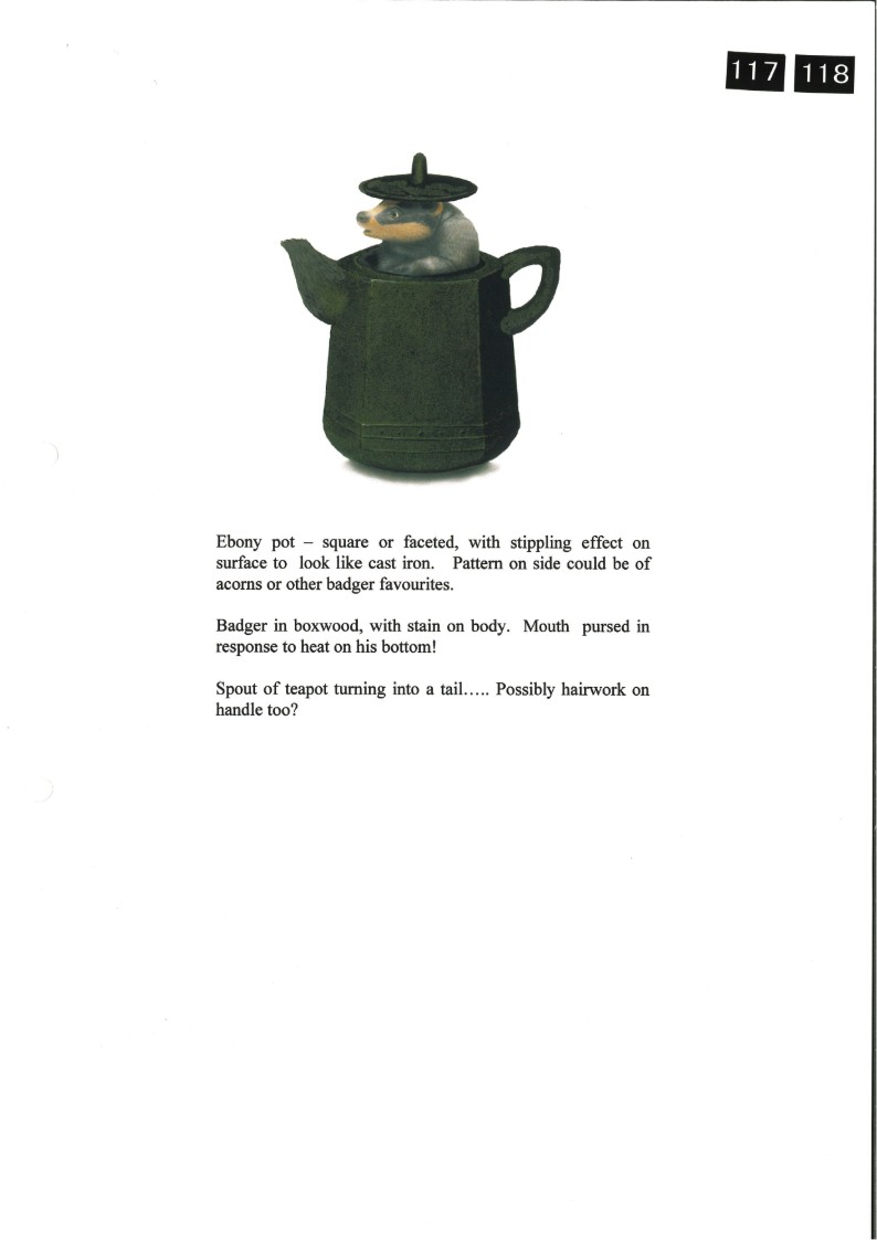 SUSAN WRAIGHT (BRITISH, B.1955)BADGER KETTLEnetsuke kettle: African ...