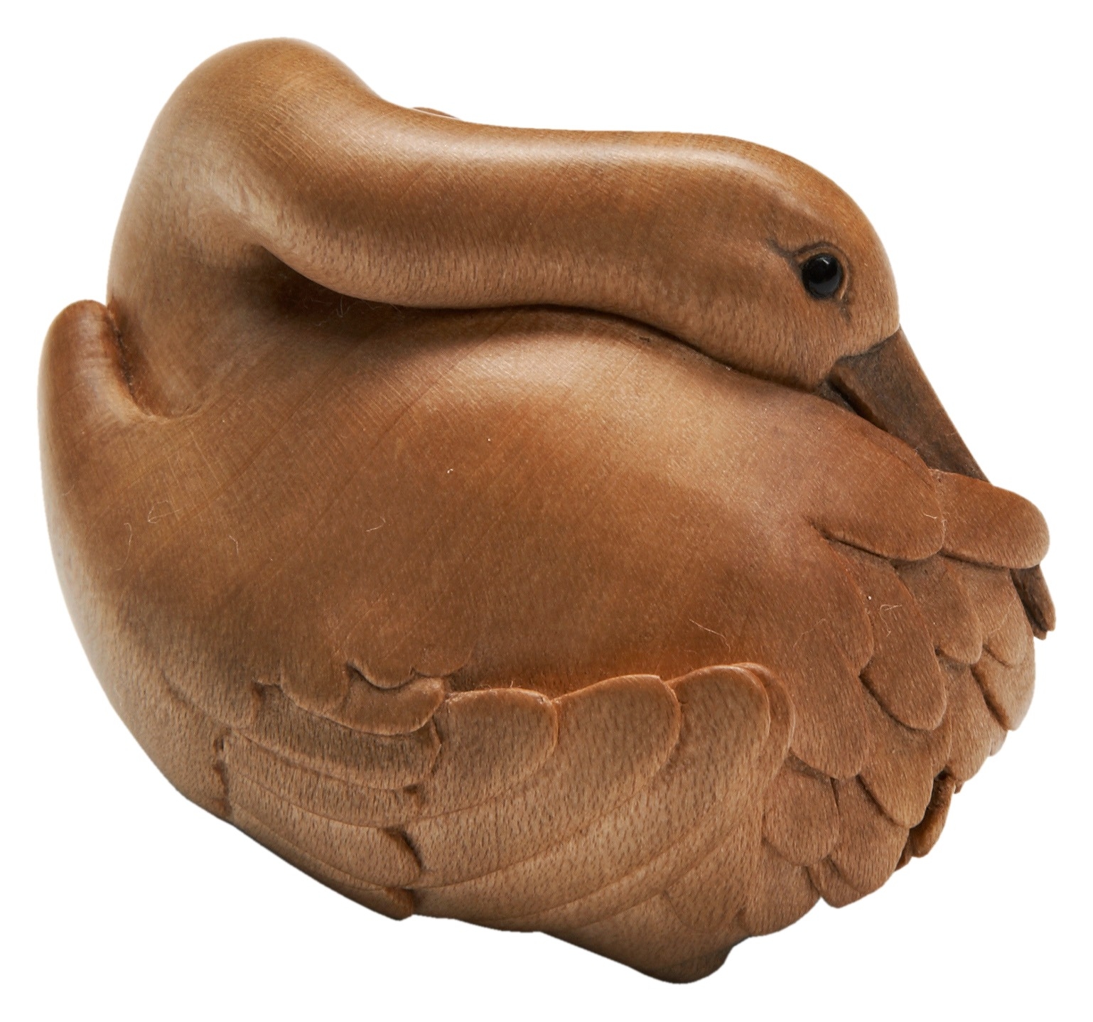 SUSAN WRAIGHT (BRITISH, B.1955)'CRANE'carved holly wood netsuke with ...