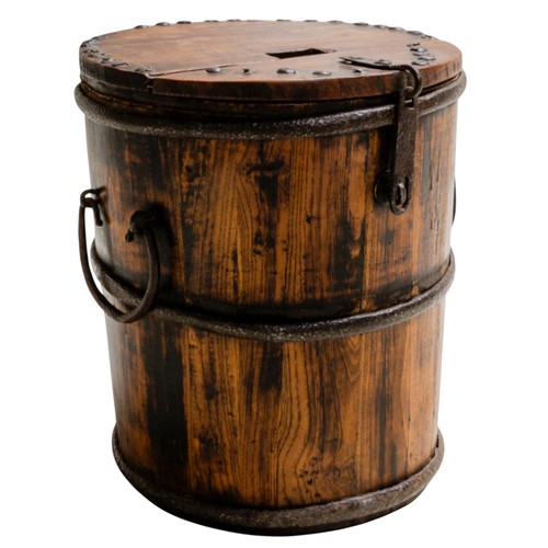 407 - A CHINESE ELM BENCHQing Dynasty, 19th Century108cm x 49cm high together with a Chinese Elm bucket an... 