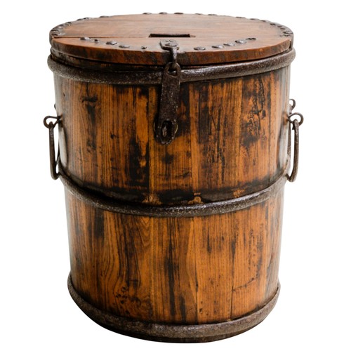 407 - A CHINESE ELM BENCHQing Dynasty, 19th Century108cm x 49cm high together with a Chinese Elm bucket an... 