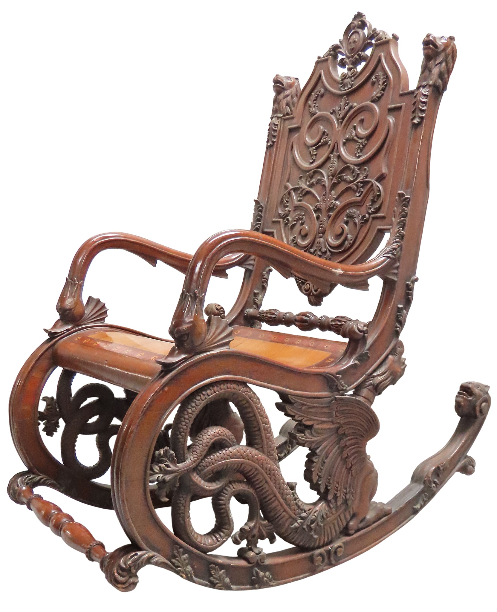 AN IMPRESSIVE CONTINENTAL CARVED AND INLAID ROCKING CHAIRLATE 19TH ...