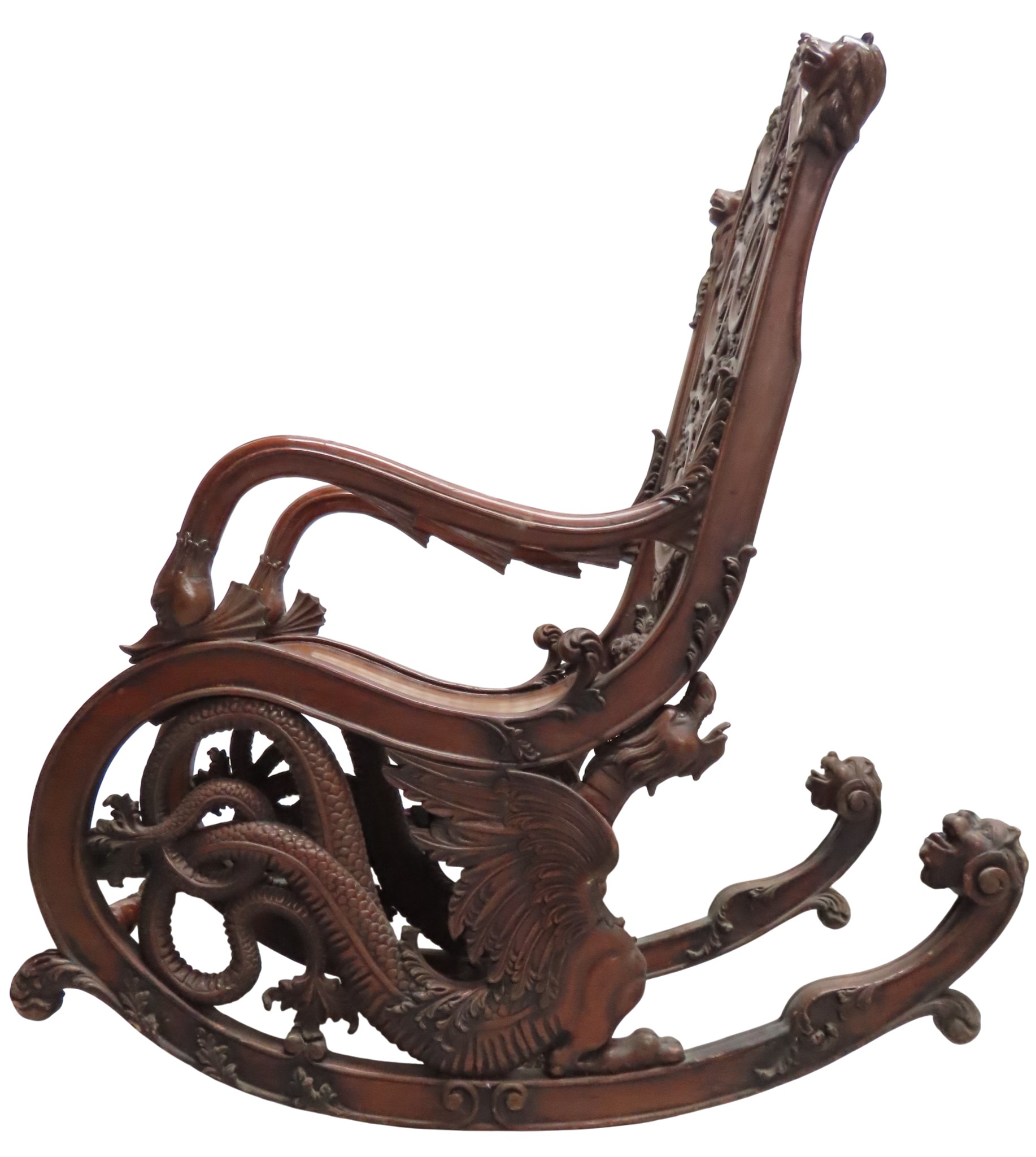 AN IMPRESSIVE CONTINENTAL CARVED AND INLAID ROCKING CHAIRLATE 19TH ...