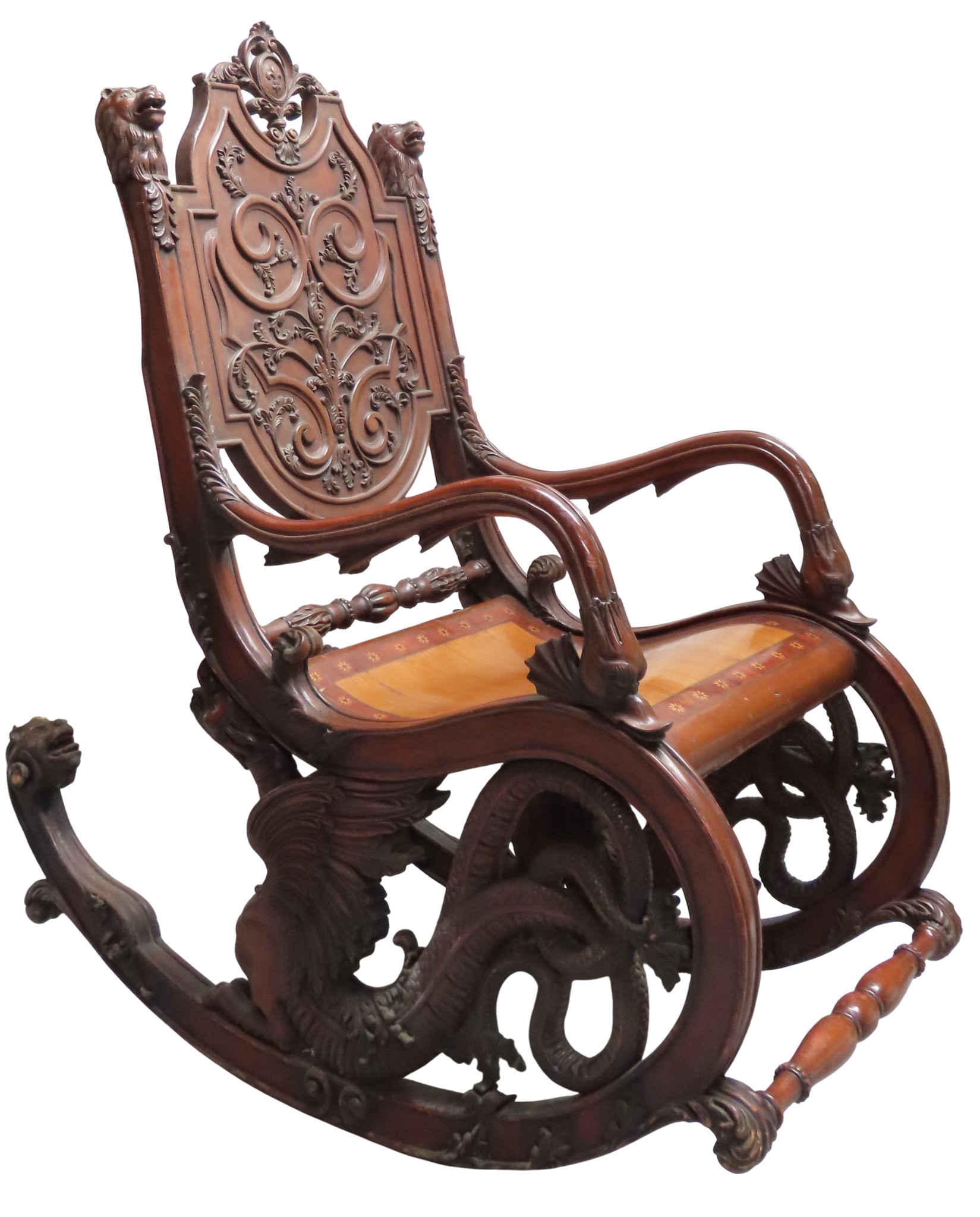 AN IMPRESSIVE CONTINENTAL CARVED AND INLAID ROCKING CHAIRLATE 19TH ...