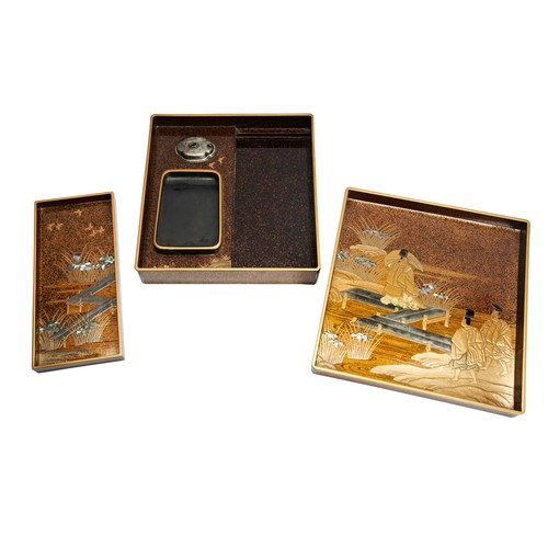 221 - A GOOD JAPANESE GOLD AND SILVER WRITING BOX LACQUER (SUZURIBAKO)EDO PERIOD, 19TH CENTURYdecorated in... 