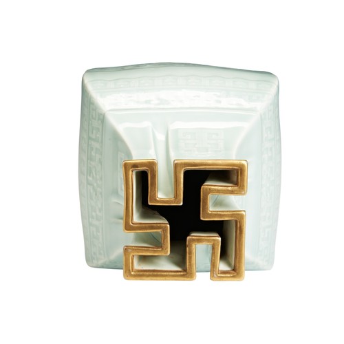 31 - A FINE MOULDED CELADON-GLAZED 'DRAGON' VASES WITH SWASTIKA IMPRESSED QIANLONG SEAL MARK, LATE QING D... 