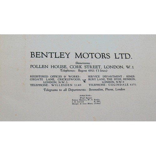 124 - Bentley Six and Half Litre Six Cylinder - Standard Model Brochure Catalogue Number 27, dated Oct 192... 