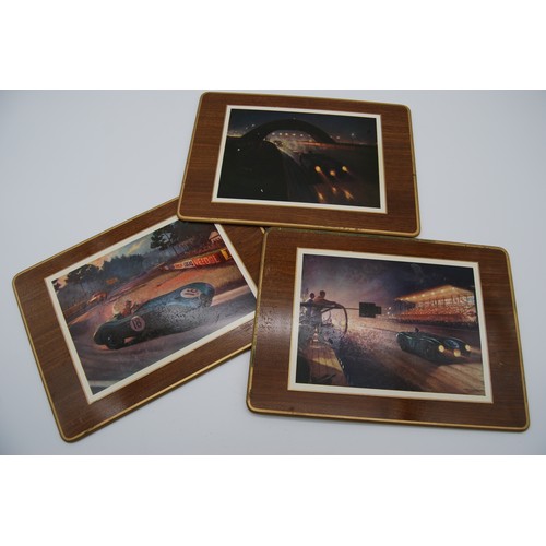 127 - A set of 1950s Jaguar Le Mans Place Mats, in matching wooden boxDepicting racing successes after pai... 
