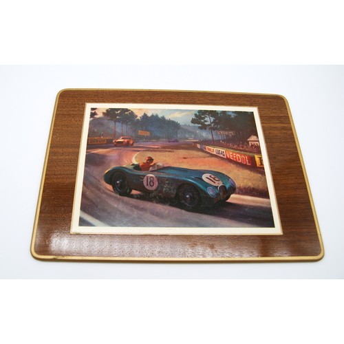 127 - A set of 1950s Jaguar Le Mans Place Mats, in matching wooden boxDepicting racing successes after pai... 