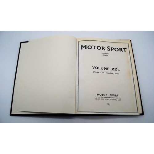 150 - Motor Sport Volume 21Numbers 1 to 12, bound in black and gold, without covers.