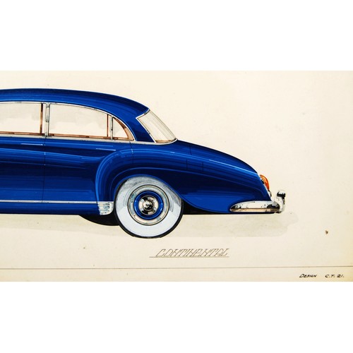 159 - Bentley Continental Design C.T.21 Original colour design artwork in pen on card.c.20 x 45cm wide.... 