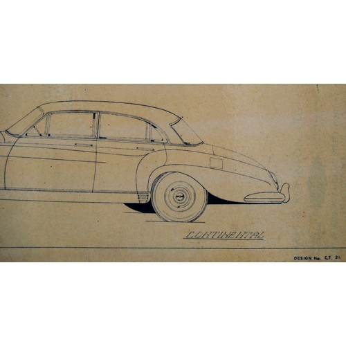 159 - Bentley Continental Design C.T.21 Original colour design artwork in pen on card.c.20 x 45cm wide.... 