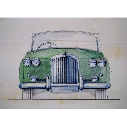 160 - Bentley Continental V.Twin Headlight Original colour design artwork in pen on card.c.20 x 45cm wide.... 
