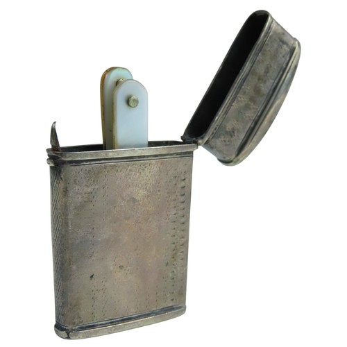 13 - A WILLIAM IV SILVER LANCET CASEcontaining two mother of pearl lancets, the hinged cover bearing an i... 