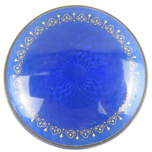 28 - A DAVID ANDERSEN STERLING SILVER AND ENAMEL POT AND COVERcircular form, the rich cobalt blue guilloc... 
