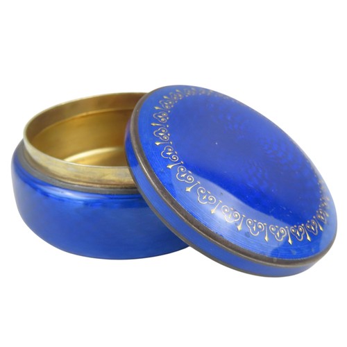 28 - A DAVID ANDERSEN STERLING SILVER AND ENAMEL POT AND COVERcircular form, the rich cobalt blue guilloc... 