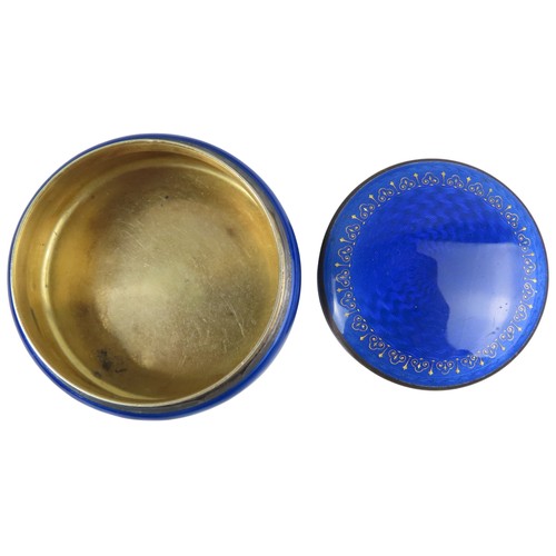 28 - A DAVID ANDERSEN STERLING SILVER AND ENAMEL POT AND COVERcircular form, the rich cobalt blue guilloc... 