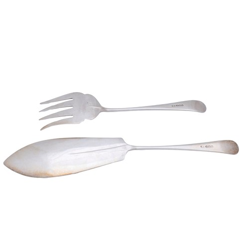34 - A PAIR OF VINTAGE SILVER FISH SERVERSSHEFFIELD 1948the fiddle handle fork and slice both marked for ... 