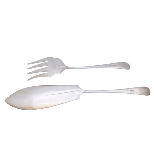 34 - A PAIR OF VINTAGE SILVER FISH SERVERSSHEFFIELD 1948the fiddle handle fork and slice both marked for ... 
