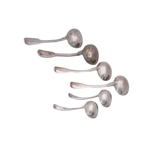 62 - A PAIR OF SILVER SAUCE LADLESLondon, 1810, Mary and Elisabeth Sumner, another pair of silver sauce l... 