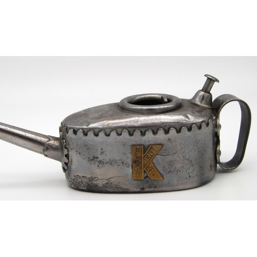 114 - A Kaye's Oil PourerKayes “pie crust” oil can with Kayes logo on side. c. 27cm including spout.... 