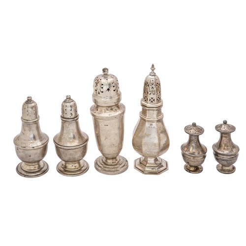 65 - A SILVER OCTAGONAL CASTERBirmingham, 1914, Robert Pringle and Sons, another silver caster, Sheffield... 