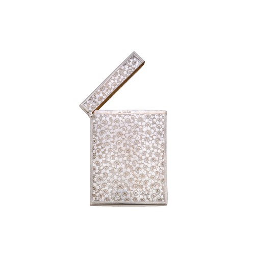 29 - AN ELEGANT LATE VICTORIAN SILVER CARD CASECHESTER 1888rectangular form, with a belt tied monogrammed... 