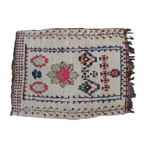 54 - MOROCCAN WOOL RUG WITH CENTRAL HOT PINK LOTUS MOTIF165cm x 132cmAND SIMILAR HANDWOVEN EXAMPLE 124cm ... 