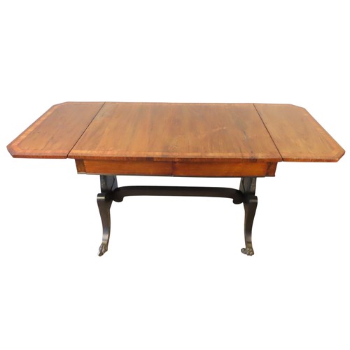 2 - A ROSEWOOD SOFA TABLELATE 19TH CENTURYthe rectangular top and drop-flaps with line inlay, above two ... 