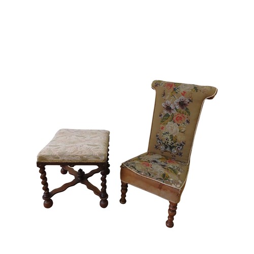 37 - A FLORAL NEEDLEPOINT COVERED PRIE DIEU CHAIRLATE 19TH CENTURY(90 x 51 x 44 cm)together withA MAHOGAN... 