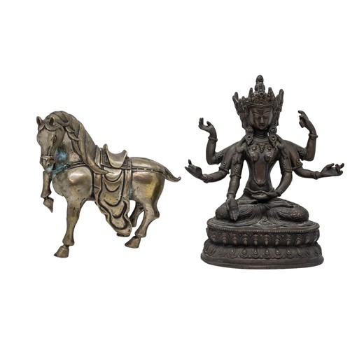 3 - A BRONZE FIGURE OF MULTI-ARMED MANJUSHRI20TH CENTURY21cm high; together with A GROUP OF THREE CHINES... 