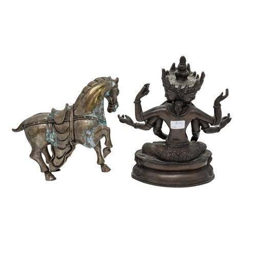3 - A BRONZE FIGURE OF MULTI-ARMED MANJUSHRI20TH CENTURY21cm high; together with A GROUP OF THREE CHINES... 