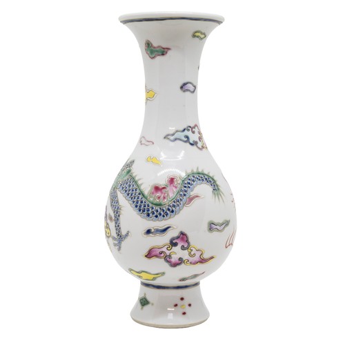 132 - A FAMILLE ROSE 'DRAGON' VASE 19TH / 20TH CENTURYin the Yongzheng style20cm highPROVENANCE: From the ... 