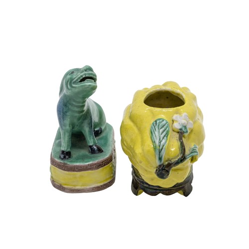 142 - A SMALL SANCAI-GLAZED QILINQING DYNASTY, 18TH / 19TH CENTURY7.5cm high; together with A SANCAI-GLAZE... 