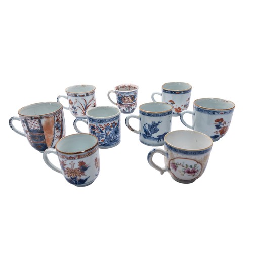 147 - A GROUP OF NINE CHINESE EXPORT UNDERGLAZE BLUE AND IRON RED TEACUPSQING DYNASTY, 18TH CENTURY Variou... 