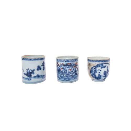 147 - A GROUP OF NINE CHINESE EXPORT UNDERGLAZE BLUE AND IRON RED TEACUPSQING DYNASTY, 18TH CENTURY Variou... 