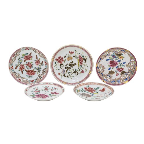 161 - A GROUP OF FIVE CHINESE EXPORT FAMILLE ROSE DISHESYONGZHENG / QIANLONG PERIODlargest 12cm diameterPR... 