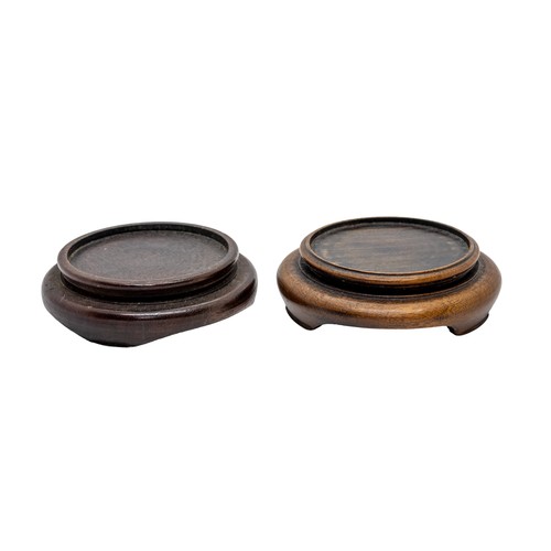 28 - A PAIR OF MINIATURE POWDER-BLUE BOTTLE VASESQING DYNASTY, 18TH / 19TH CENTURYwith wood stands12cm hi... 